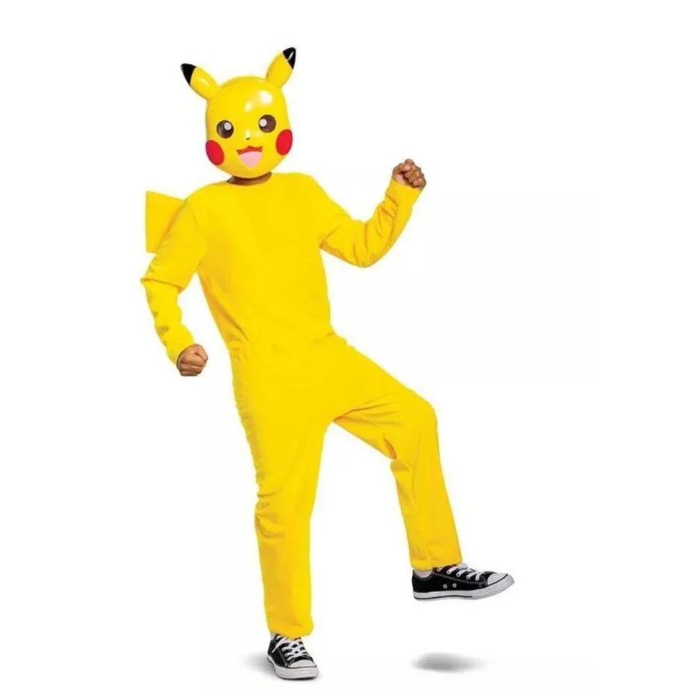 Pokemon Pikachu Halloween Costume 10/12 Jumpsuit, Mask 2 Pc Yellow Classic Kids